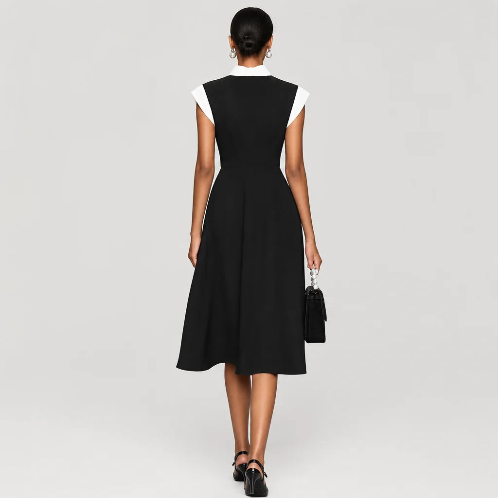 Women's Blended Fabric Midi Dress | Bold Colorblock Square Neck Design 3