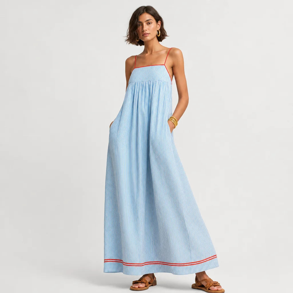 Women's Comfortable Striped Maxi Dress | Elegant Spaghetti Strap Summer Dress 7