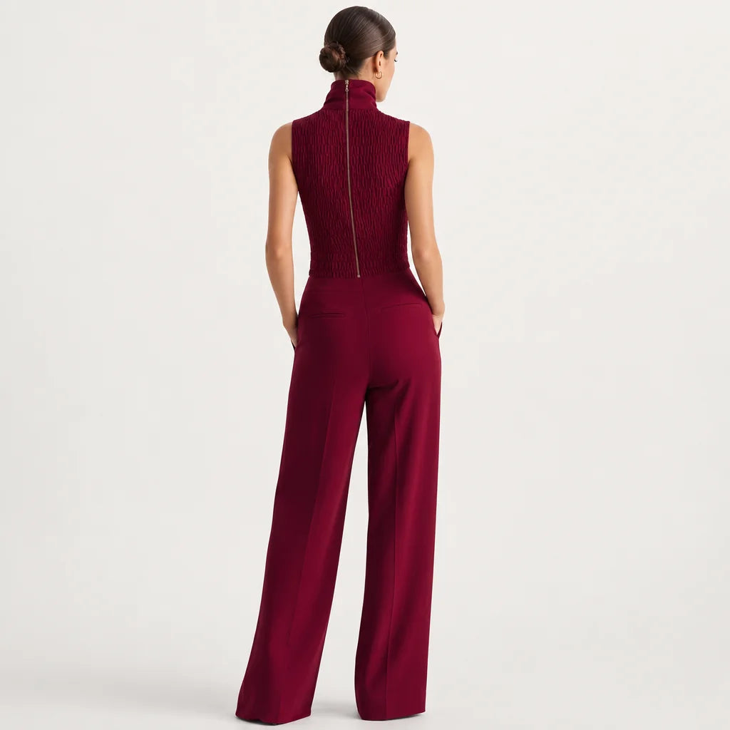 Women's Cotton-Linen Blend Jumpsuit | Elegant Sleeveless Turtleneck Wide-Leg Design 2