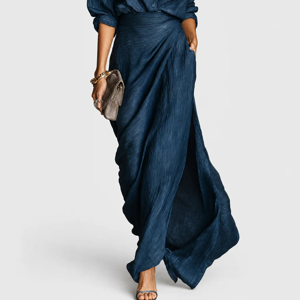 Women's Cotton Linen Blend Maxi Dress | Elegant Dark Blue Long Summer Dress 2