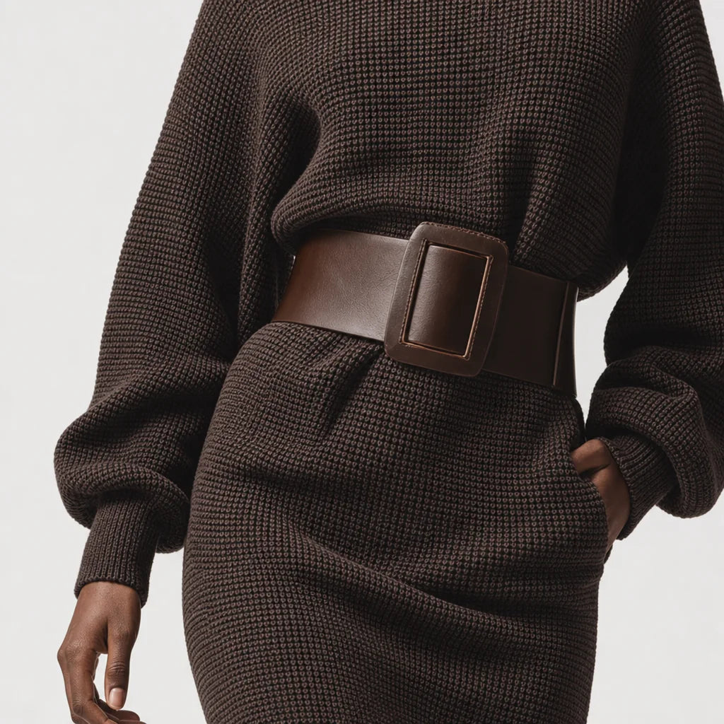 Women's Dark Brown Knitted Mini Dress | Fitted Stylish All-Match Outfit 3