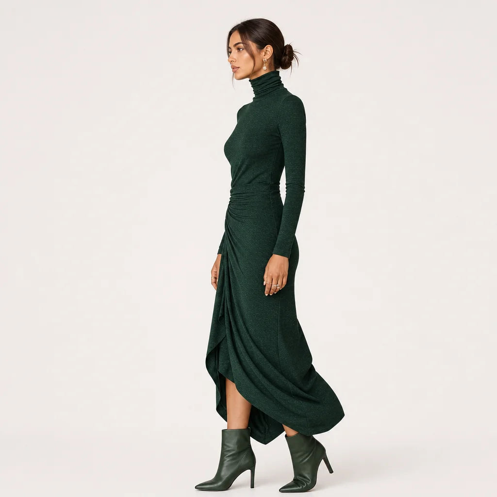 Women's High-Elastic Knitted Midi Dress | Elegant High-Neck Wrap Cocktail Dress 6