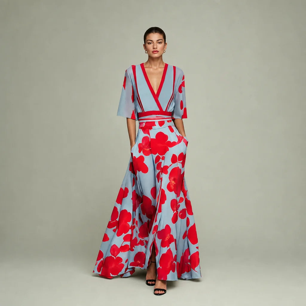 Women's Lightweight Floral Maxi Dress | Elegant Wrap Style with Pockets for Summer 0