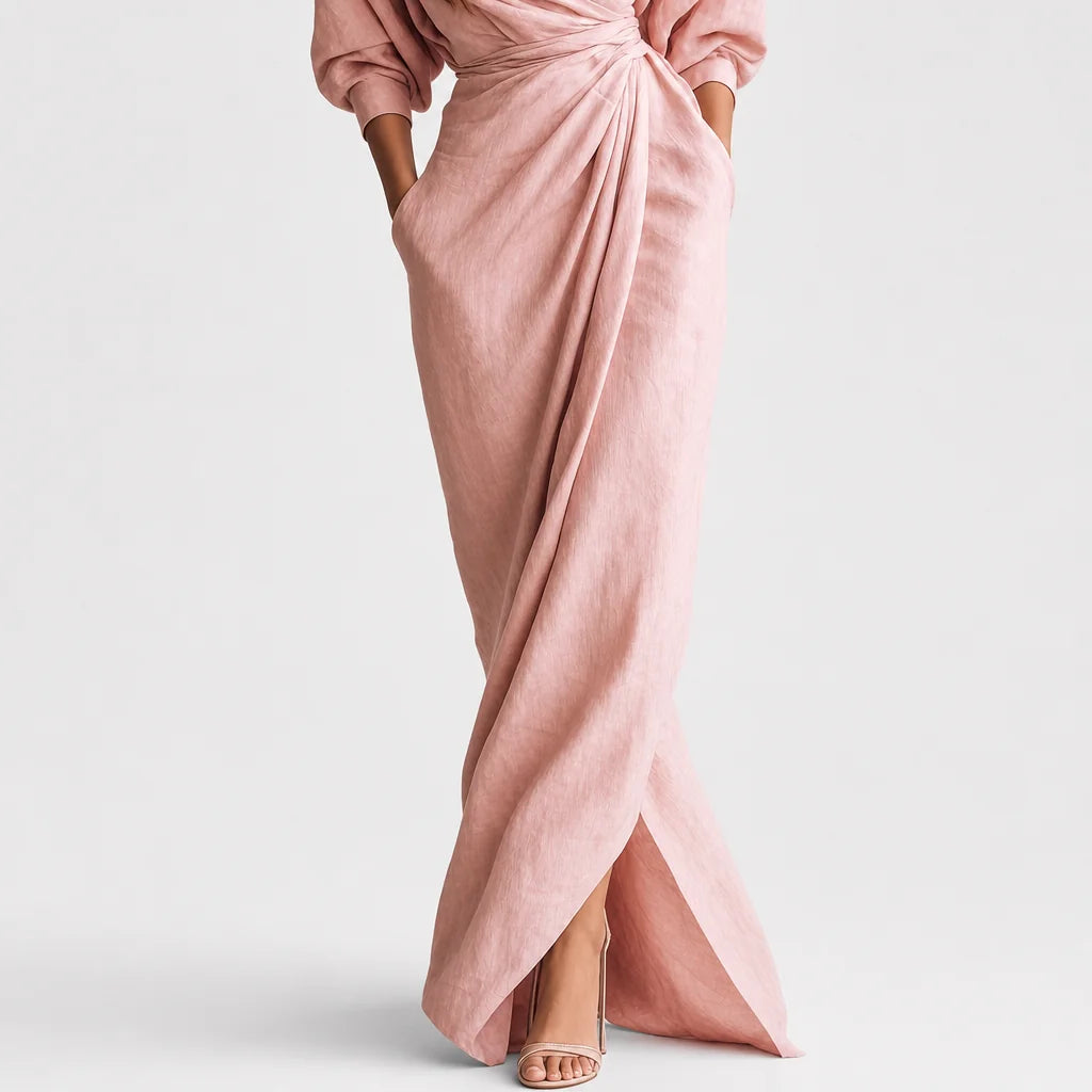 Women's Linen Blend Maxi Dress | Elegant Minimalist V-Neck Summer Dress 7