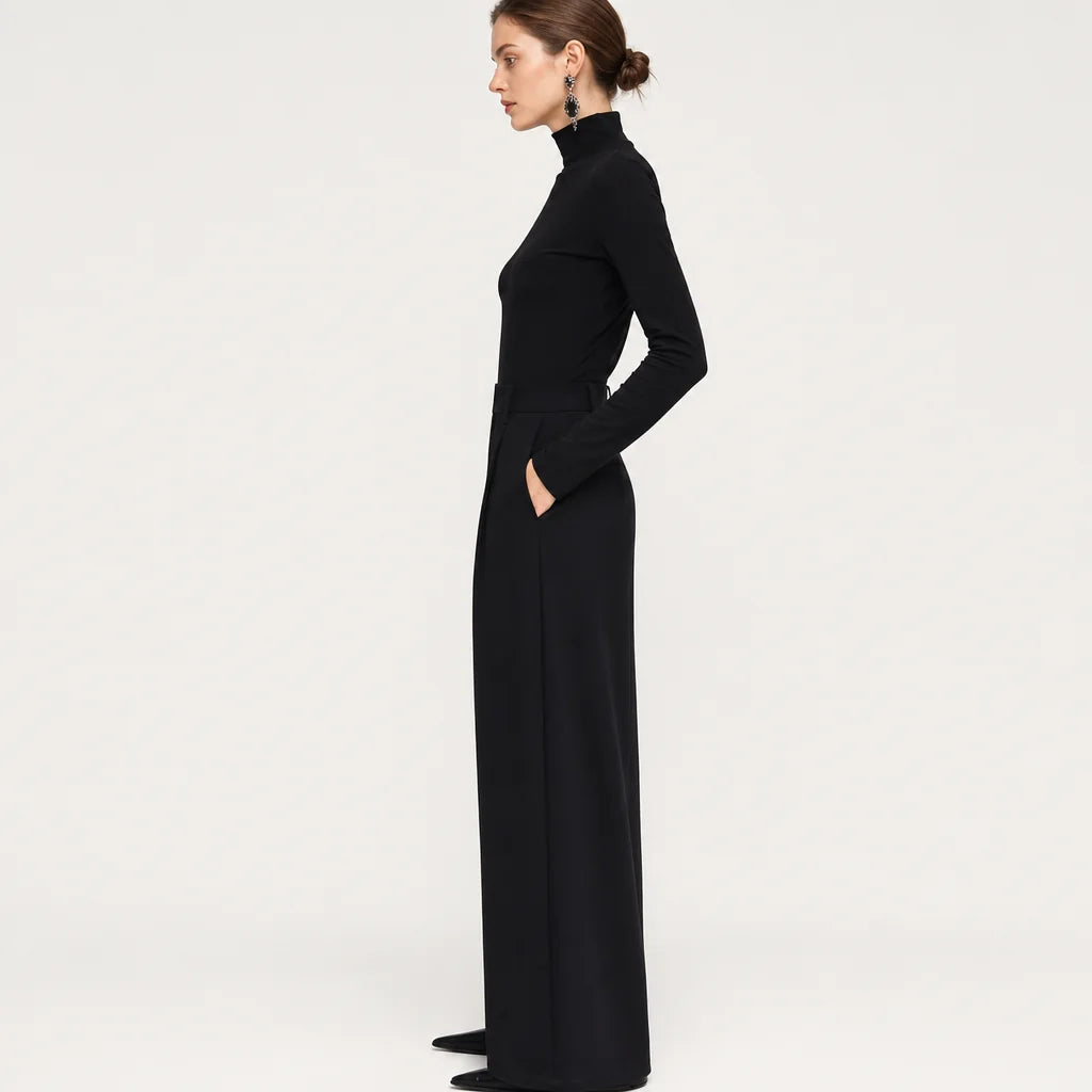 Women's Soft Knit Turtleneck Jumpsuit | Sleek Wide-Leg Fall Outfit 5