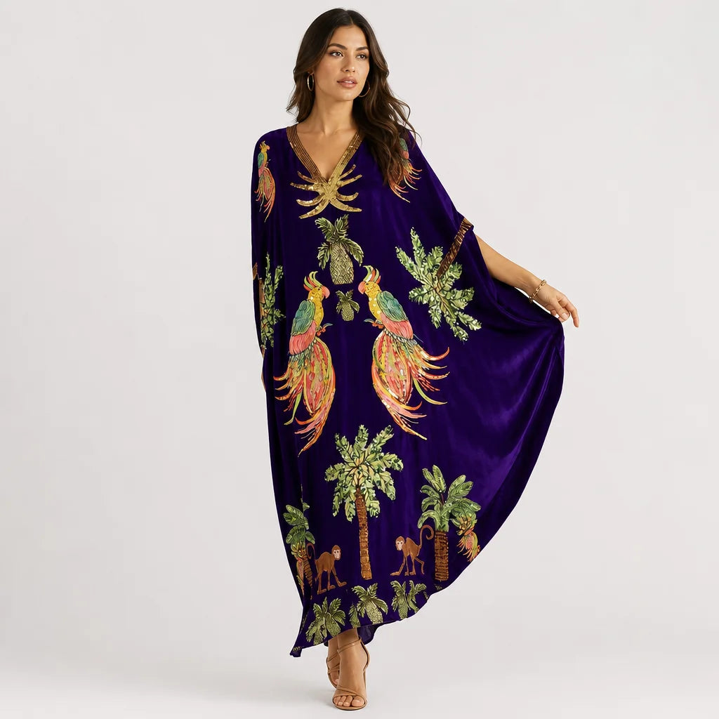Women's Tropical Cotton Blend Dress | Relaxed Fit Drop Shoulder Summer Dress 4
