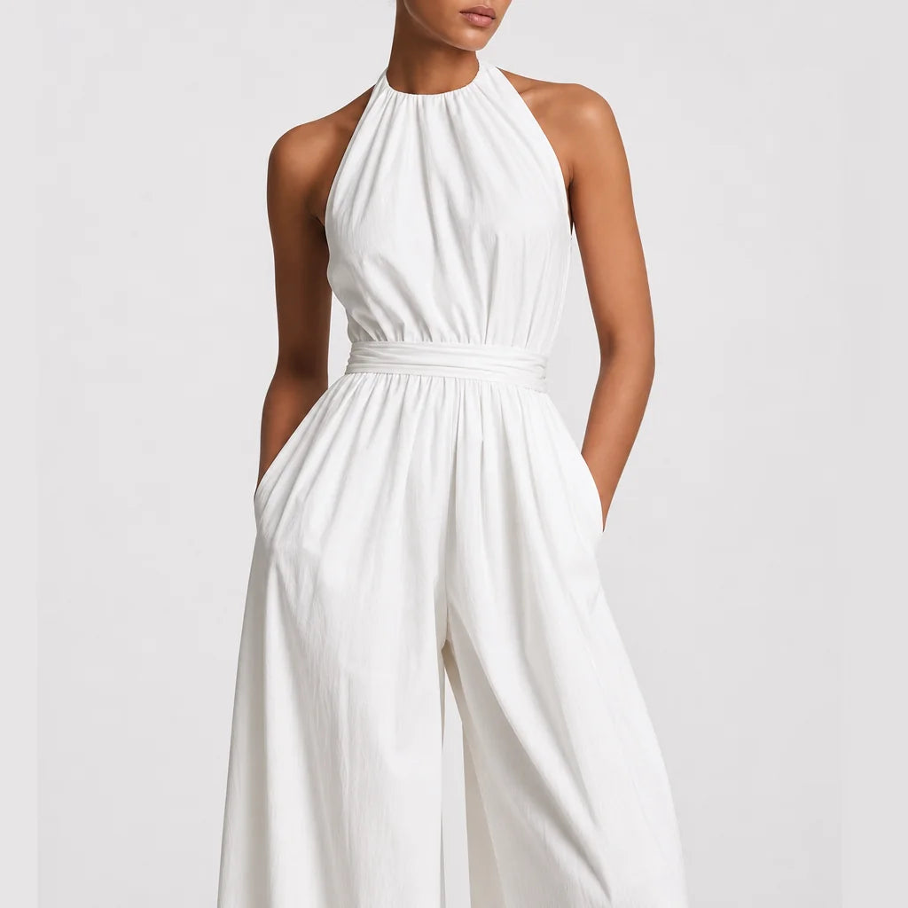 Women's Woven Black Jumpsuit | Elegant Sleeveless Halter Neck Design 5