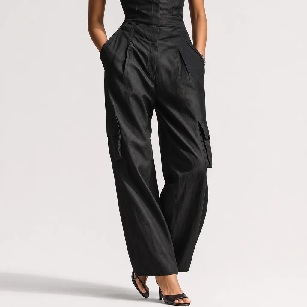 Women's Black Cotton Linen Blend Jumpsuit | Sleek Sleeveless Elegant Utility Design 3