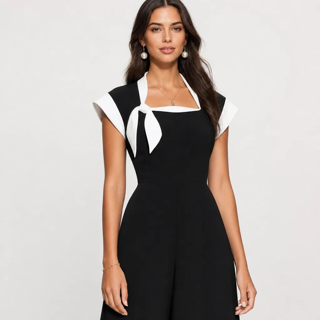 Women's Blended Fabric Midi Dress | Bold Colorblock Square Neck Design 1