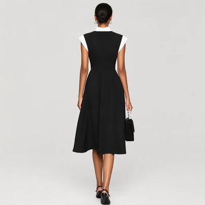 Women's Blended Fabric Midi Dress | Bold Colorblock Square Neck Design 3