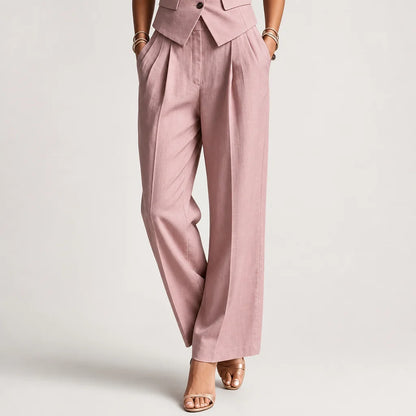 Women's Blush Pink Linen Two Piece Set | Elegant Sleeveless Vest & Wide-Leg Pants 3