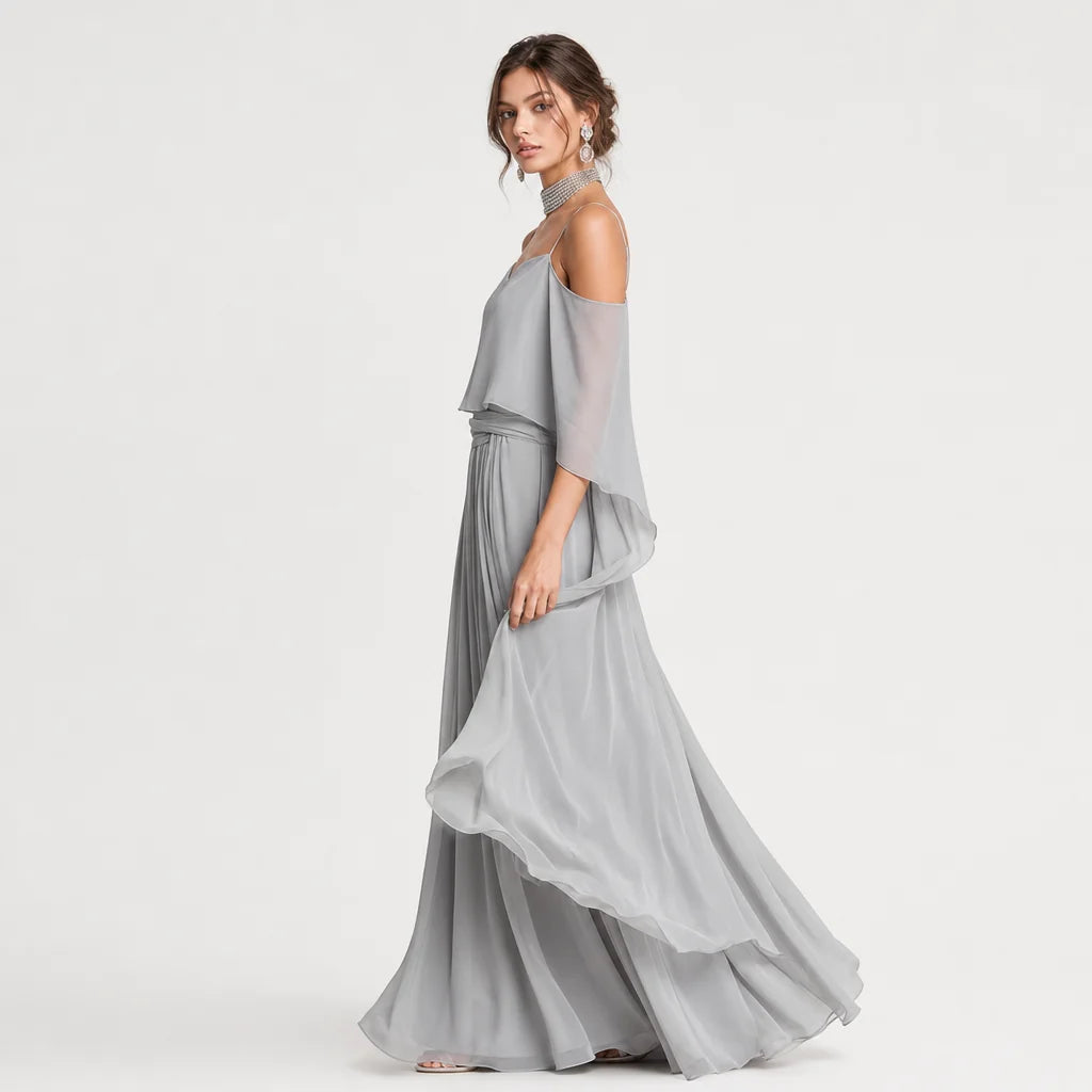 Women's Breathable Chiffon Outfit | Elegant Cold-Shoulder Flared Set 6