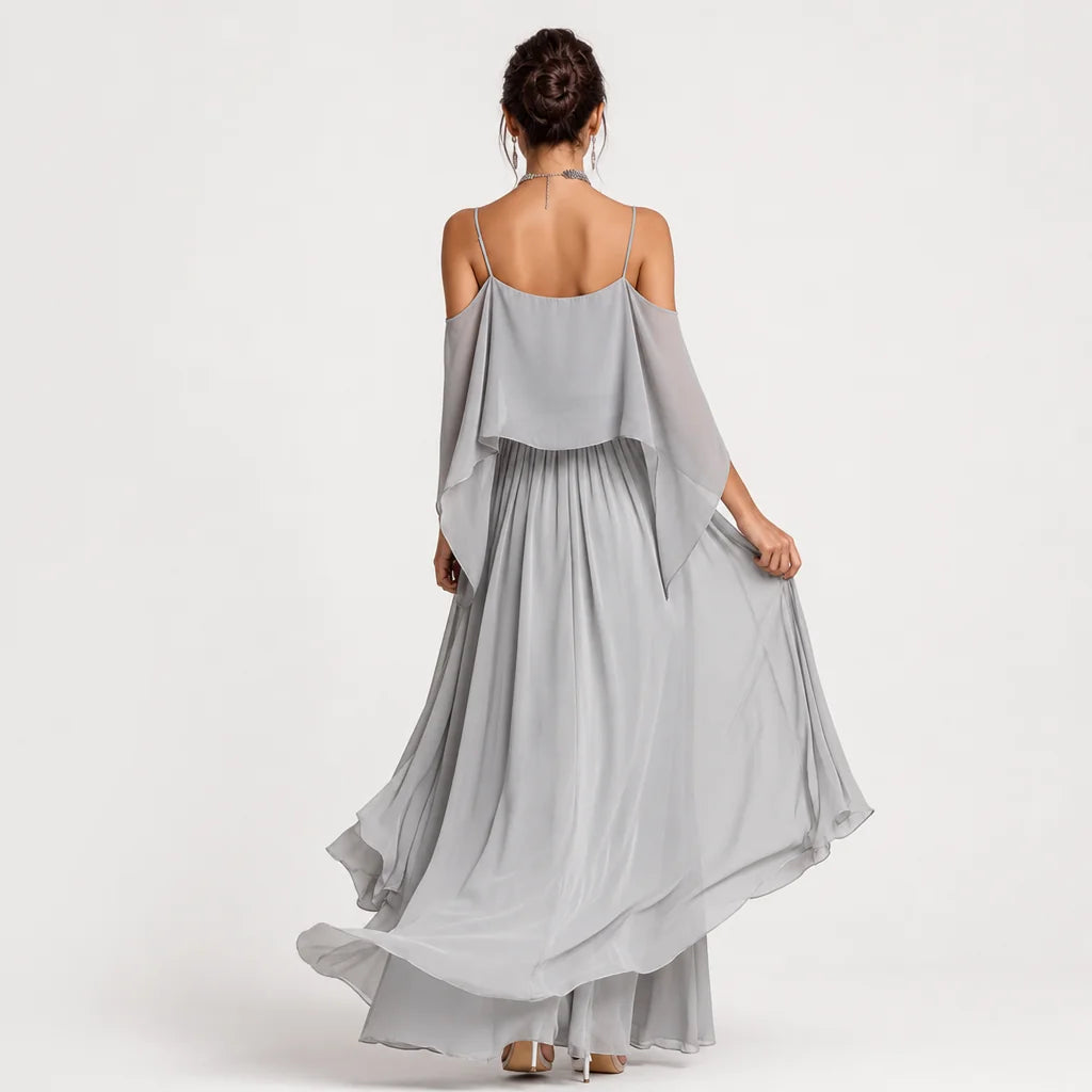 Women's Breathable Chiffon Outfit | Elegant Cold-Shoulder Flared Set 7