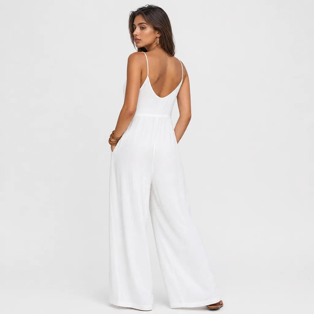 Women's Breathable Cotton-Linen Blend Jumpsuit | Casual Loose-Fit White Summer Outfit 4