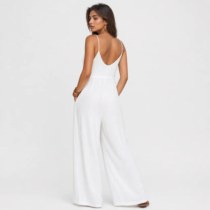 Women's Breathable Cotton-Linen Blend Jumpsuit | Casual Loose-Fit White Summer Outfit 4
