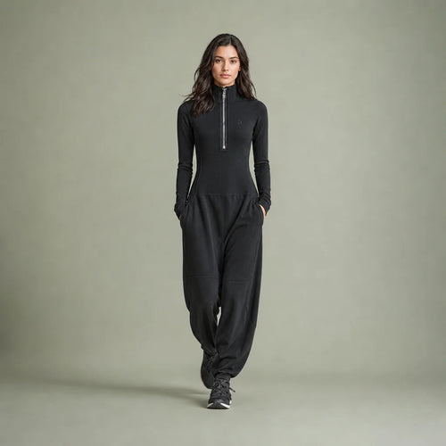 Women's Breathable Cotton Blend Maxi Dress | Sporty Half-High Collar Zipper Design 0