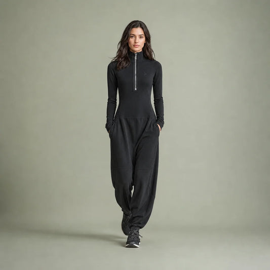 Women's Breathable Cotton Blend Maxi Dress | Sporty Half-High Collar Zipper Design 0