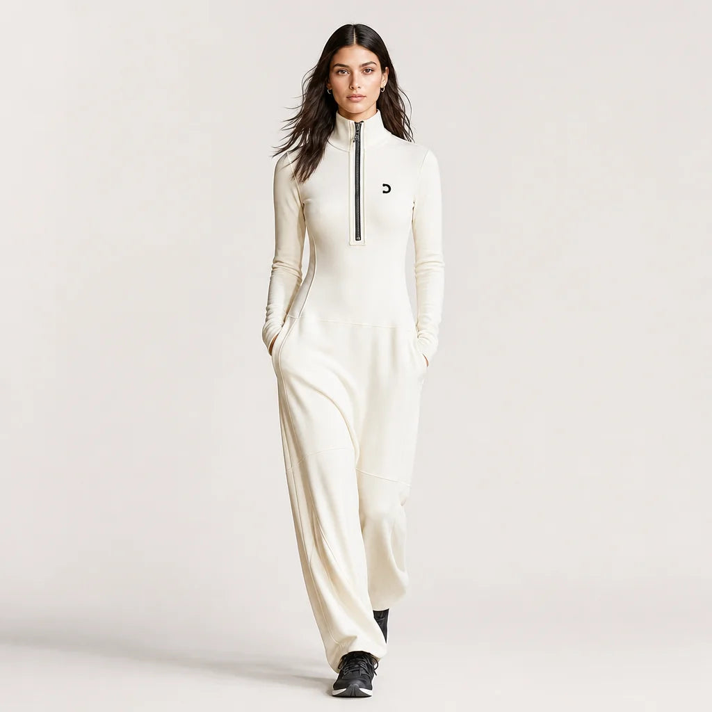 Women's Breathable Cotton Blend Maxi Dress | Sporty Half-High Collar Zipper Design 4
