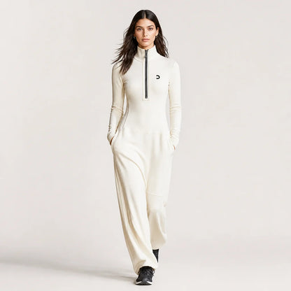 Women's Breathable Cotton Blend Maxi Dress | Sporty Half-High Collar Zipper Design 4