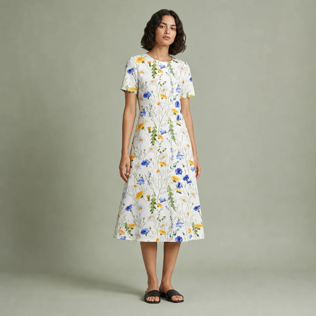 Women's Breathable Floral Midi Dress | Elegant A-Line Summer Dress for Casual Wear 0