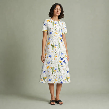 Women's Breathable Floral Midi Dress | Elegant A-Line Summer Dress for Casual Wear 0
