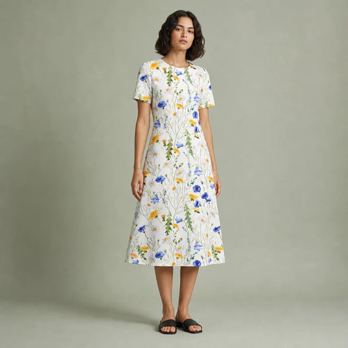 Women's Breathable Floral Midi Dress | Elegant A-Line Summer Dress for Casual Wear 0