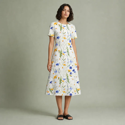 Women's Breathable Floral Midi Dress | Elegant A-Line Summer Dress for Casual Wear 0