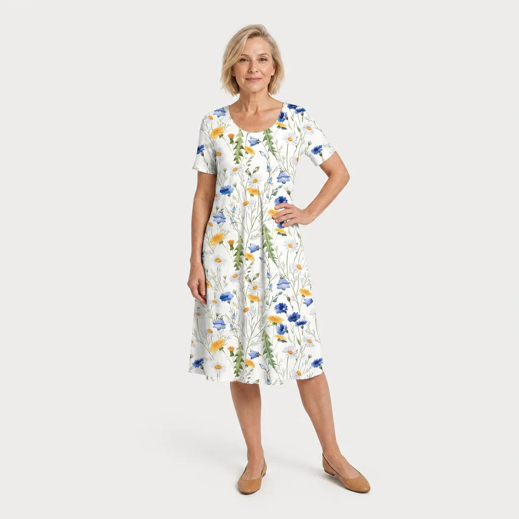 Women's Breathable Floral Midi Dress | Elegant A-Line Summer Dress for Casual Wear 1