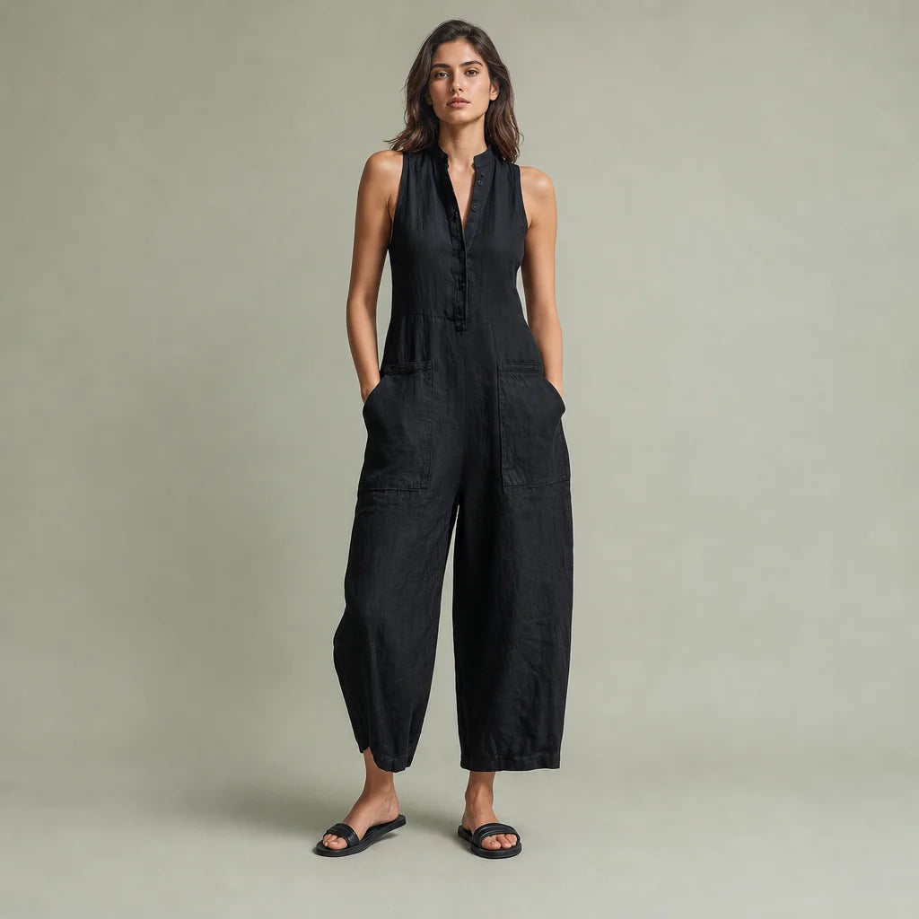 Women's Breathable Linen Blend Jumpsuit | Relaxed Sleeveless Summer Outfit 0