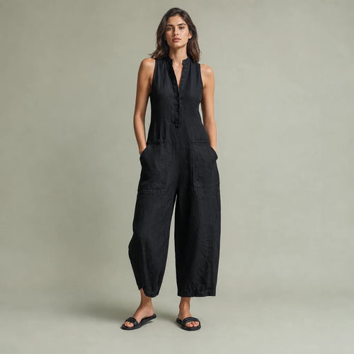 Women's Breathable Linen Blend Jumpsuit | Relaxed Sleeveless Summer Outfit 0