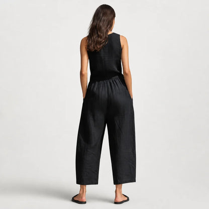 Women's Breathable Linen Blend Jumpsuit | Relaxed Sleeveless Summer Outfit 1