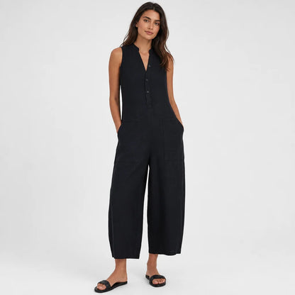 Women's Breathable Linen Blend Jumpsuit | Relaxed Sleeveless Summer Outfit 2