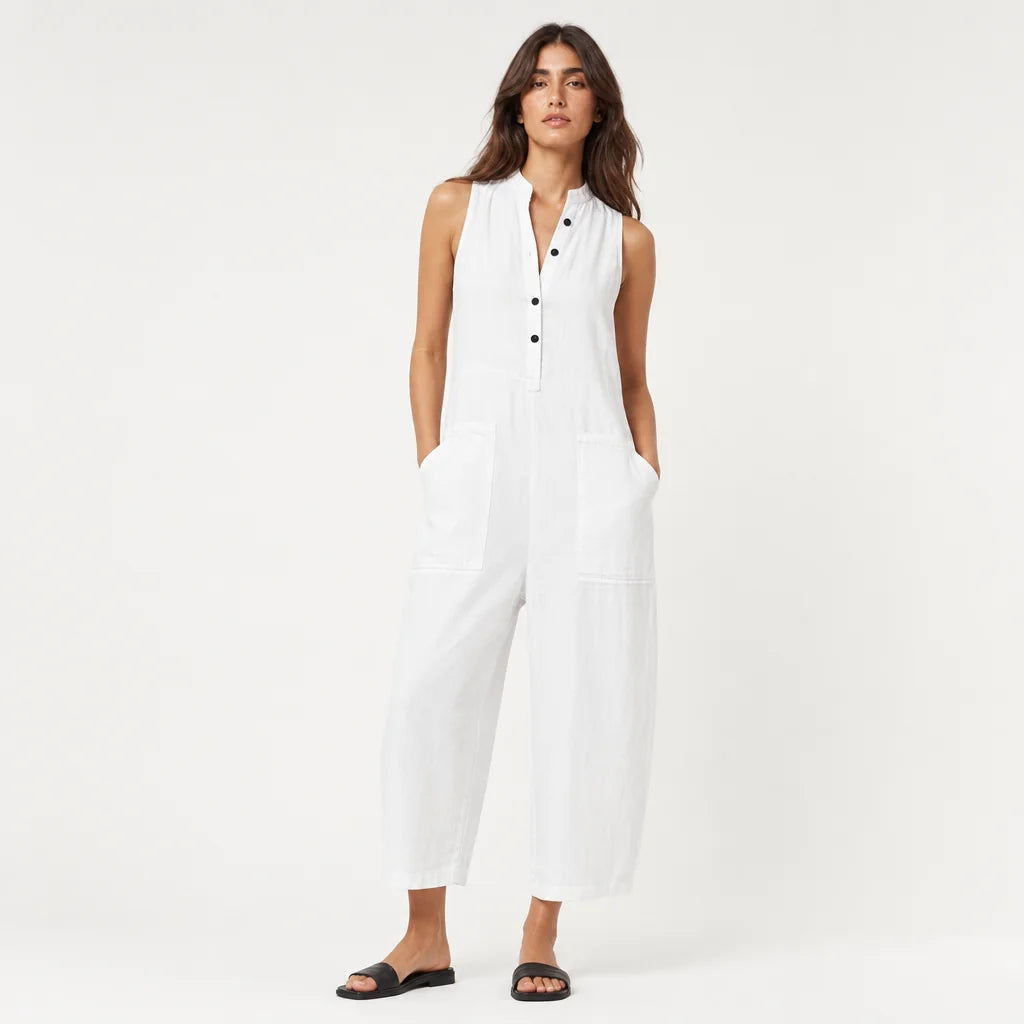 Women's Breathable Linen Blend Jumpsuit | Relaxed Sleeveless Summer Outfit 3
