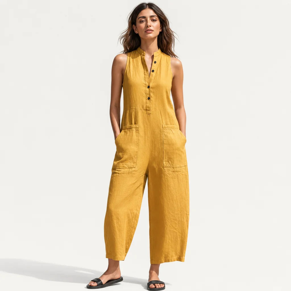 Women's Breathable Linen Blend Jumpsuit | Relaxed Sleeveless Summer Outfit 4