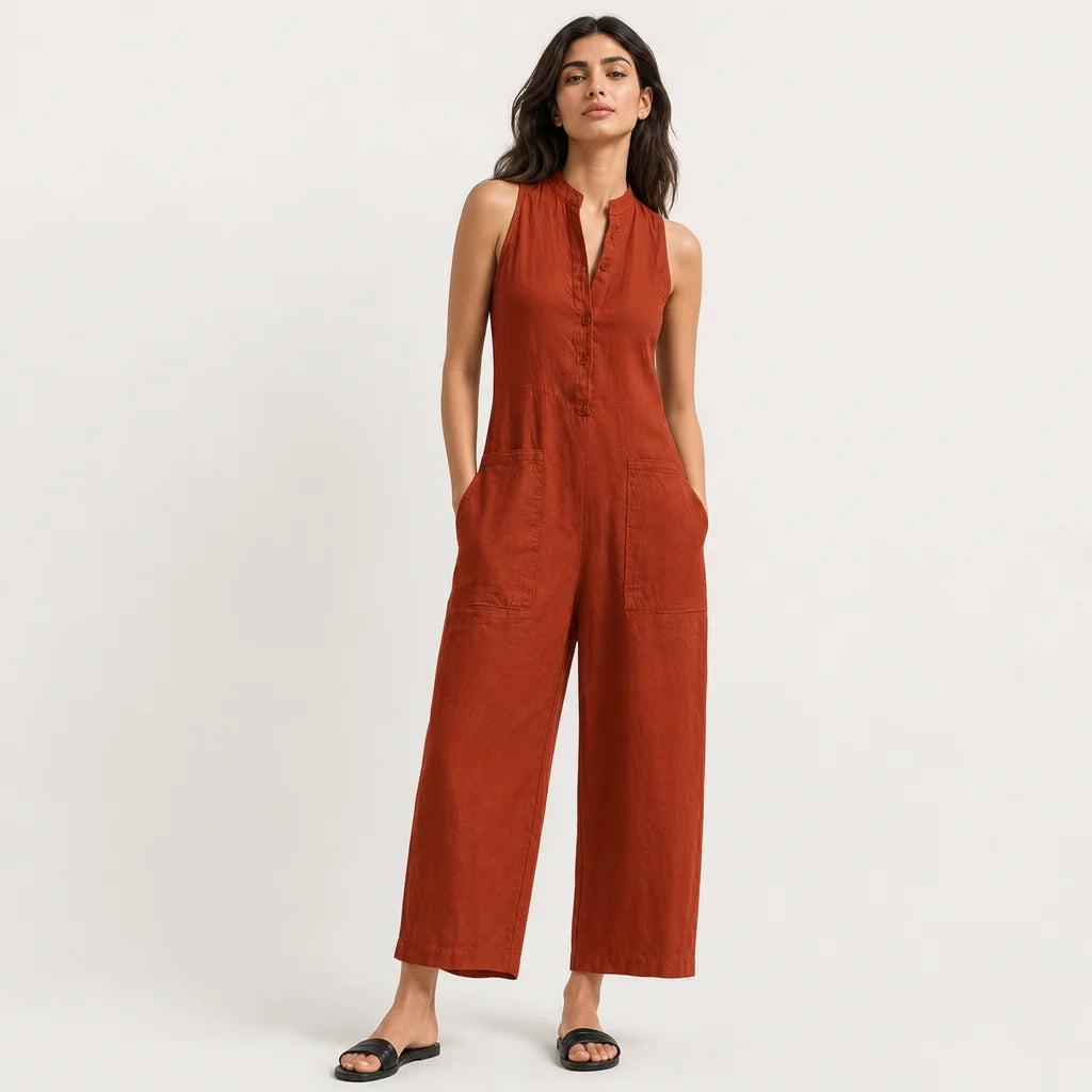 Women's Breathable Linen Blend Jumpsuit | Relaxed Sleeveless Summer Outfit 5