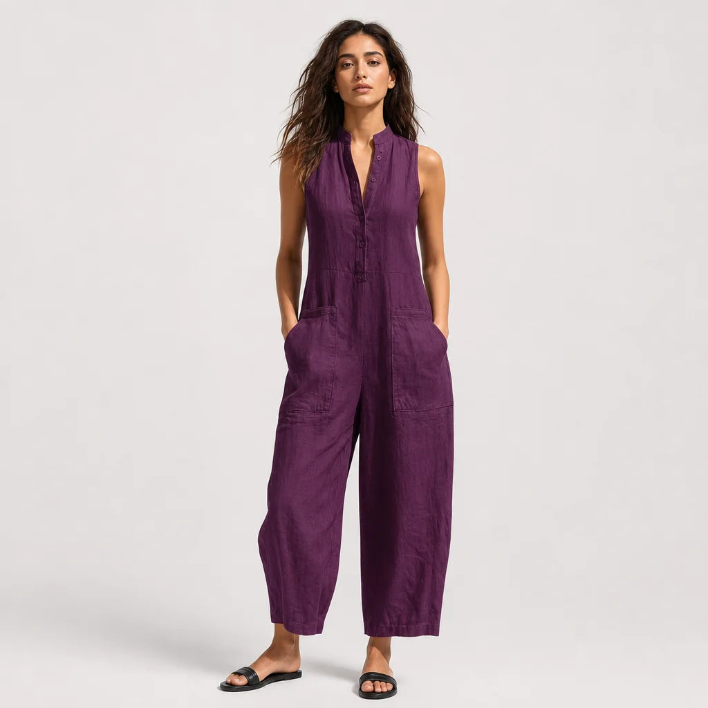 Women's Breathable Linen Blend Jumpsuit | Relaxed Sleeveless Summer Outfit 6