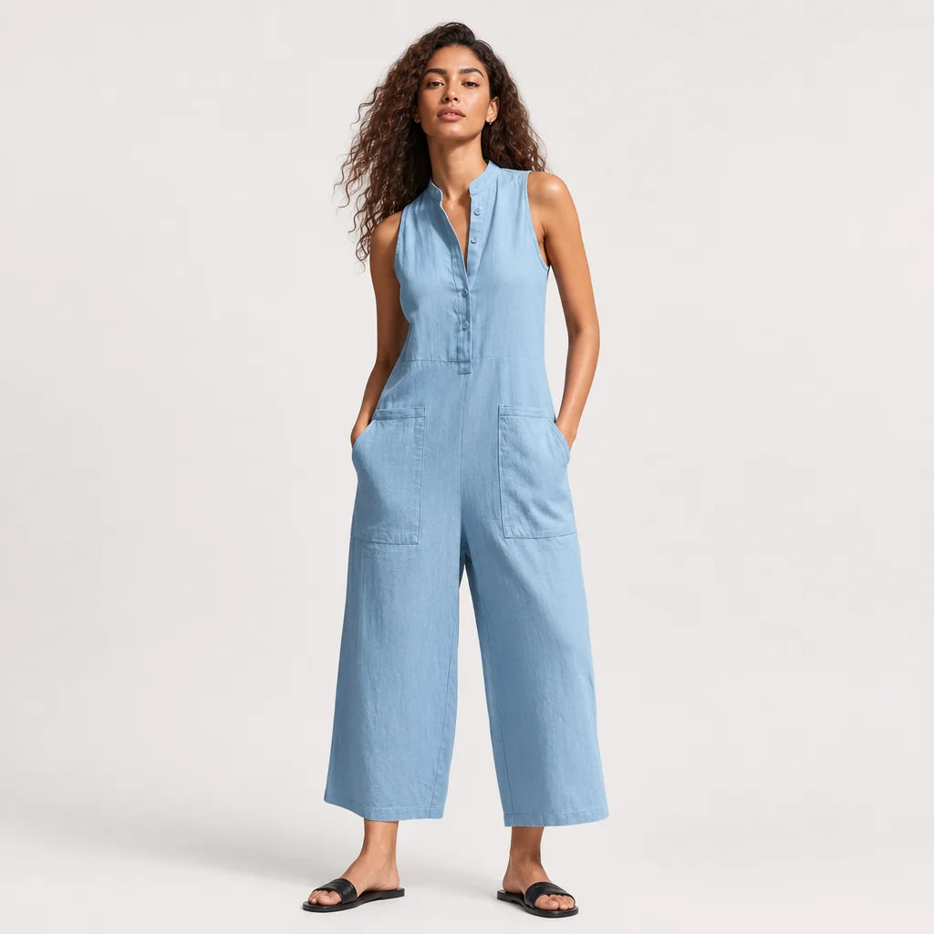 Women's Breathable Linen Blend Jumpsuit | Relaxed Sleeveless Summer Outfit 7