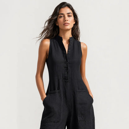 Women's Breathable Linen Blend Jumpsuit | Relaxed Sleeveless Summer Outfit 8