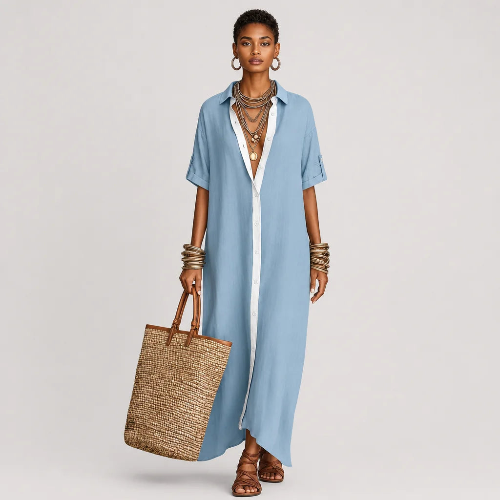 Women's Breathable Linen Blend Maxi Dress | Classic Short-Sleeve Summer Dress 2