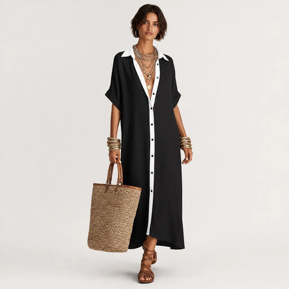 Women's Breathable Linen Blend Maxi Dress | Classic Short-Sleeve Summer Dress 3