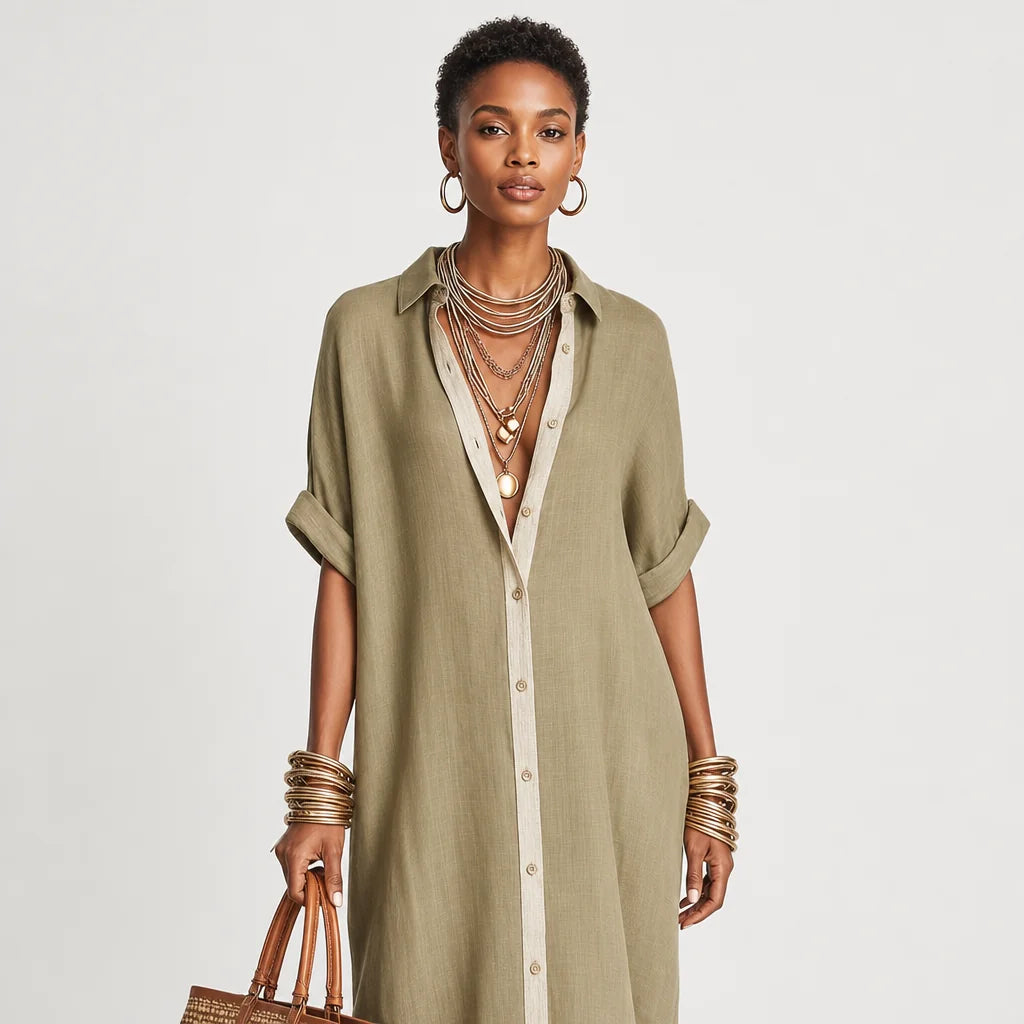 Women's Breathable Linen Blend Maxi Dress | Classic Short-Sleeve Summer Dress 5