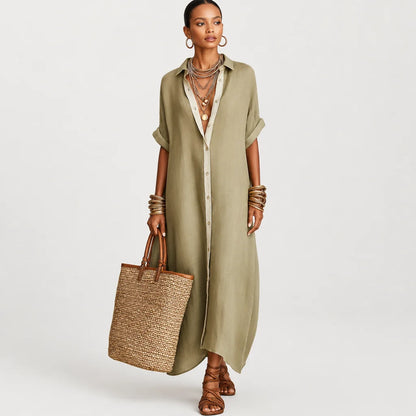 Women's Breathable Linen Blend Maxi Dress | Classic Short-Sleeve Summer Dress 7