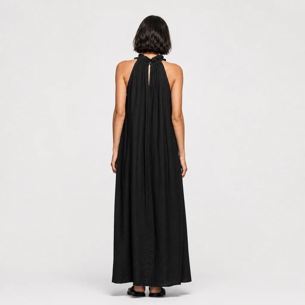 Women's Breathable Linen Blend Maxi Dress | Elegant Sleeveless Ruffle Summer Dress 1