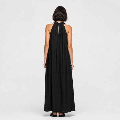 Women's Breathable Linen Blend Maxi Dress | Elegant Sleeveless Ruffle Summer Dress 1
