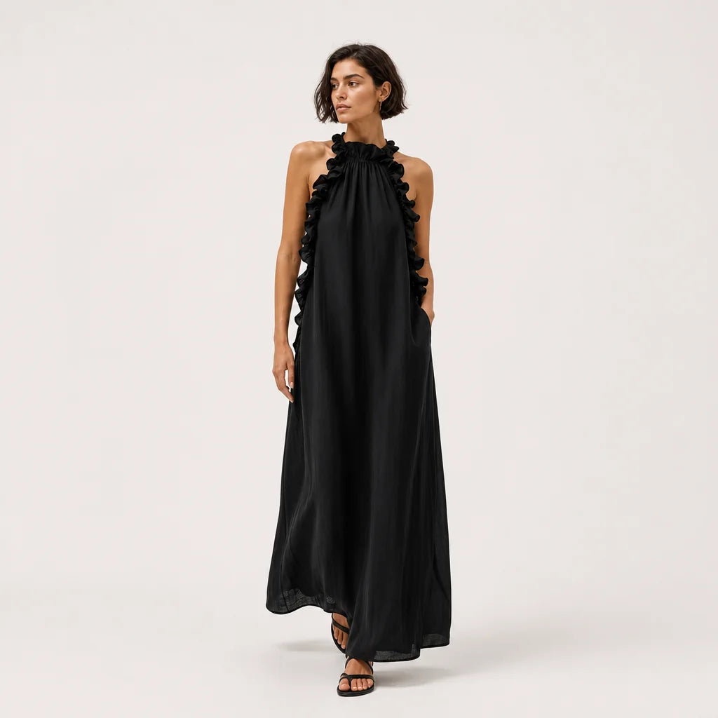 Women's Breathable Linen Blend Maxi Dress | Elegant Sleeveless Ruffle Summer Dress 2