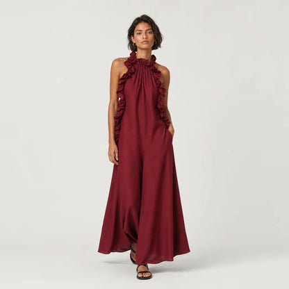 Women's Breathable Linen Blend Maxi Dress | Elegant Sleeveless Ruffle Summer Dress 3