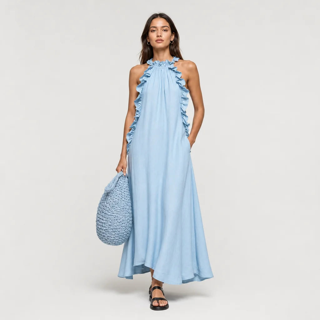 Women's Breathable Linen Blend Maxi Dress | Elegant Sleeveless Ruffle Summer Dress 4