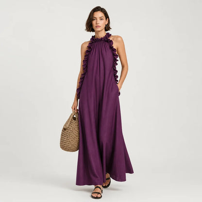 Women's Breathable Linen Blend Maxi Dress | Elegant Sleeveless Ruffle Summer Dress 5