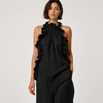Women's Breathable Linen Blend Maxi Dress | Elegant Sleeveless Ruffle Summer Dress 6