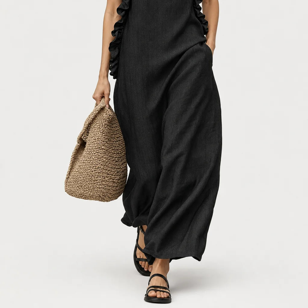 Women's Breathable Linen Blend Maxi Dress | Elegant Sleeveless Ruffle Summer Dress 7